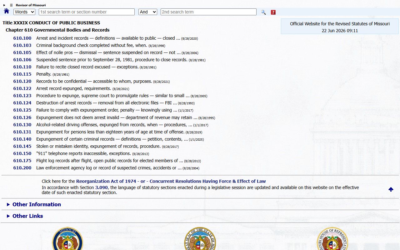 Butler County criminal court records Missouri expungement statute source