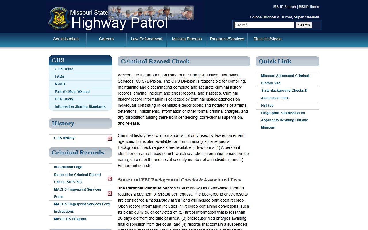 Butler County criminal court records MSHP criminal record check source