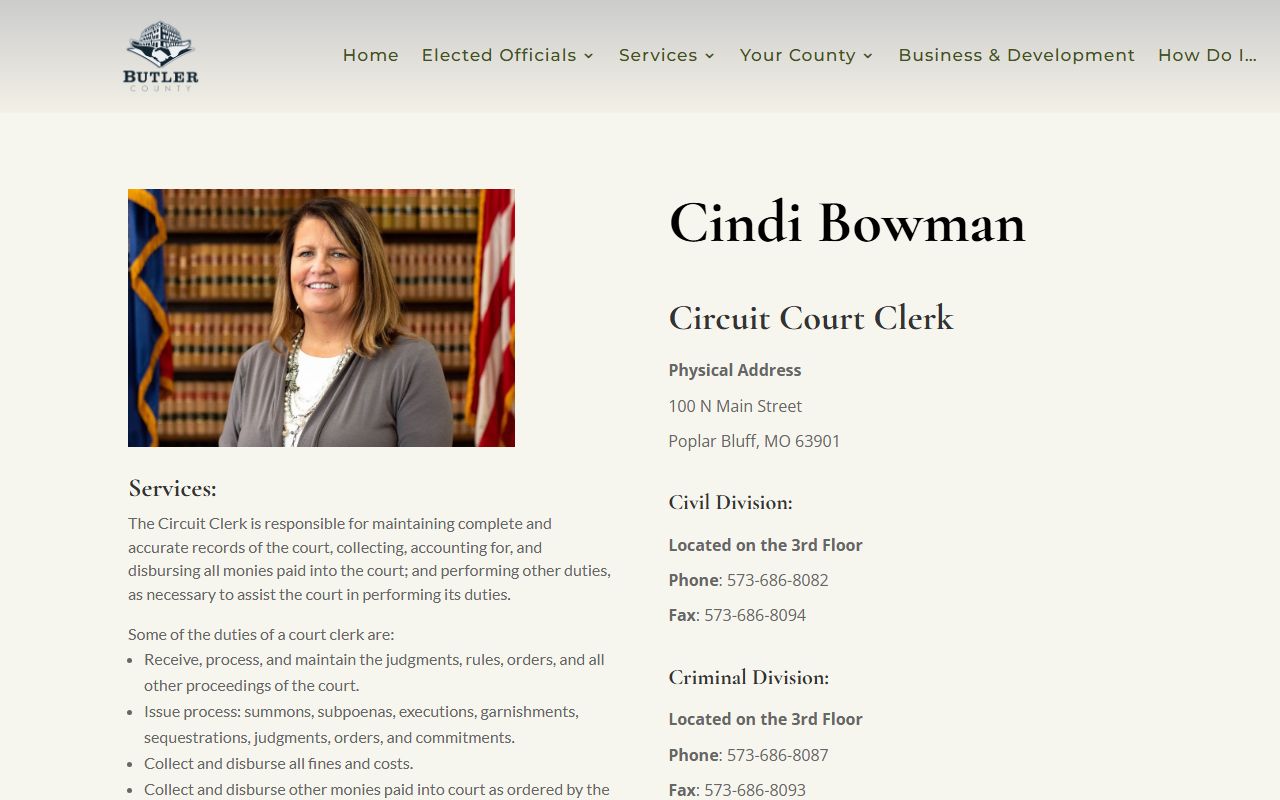 Butler County court records Circuit Clerk page
