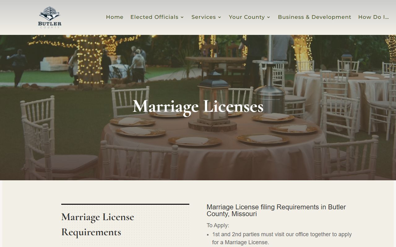 Butler County marriage records license requirements