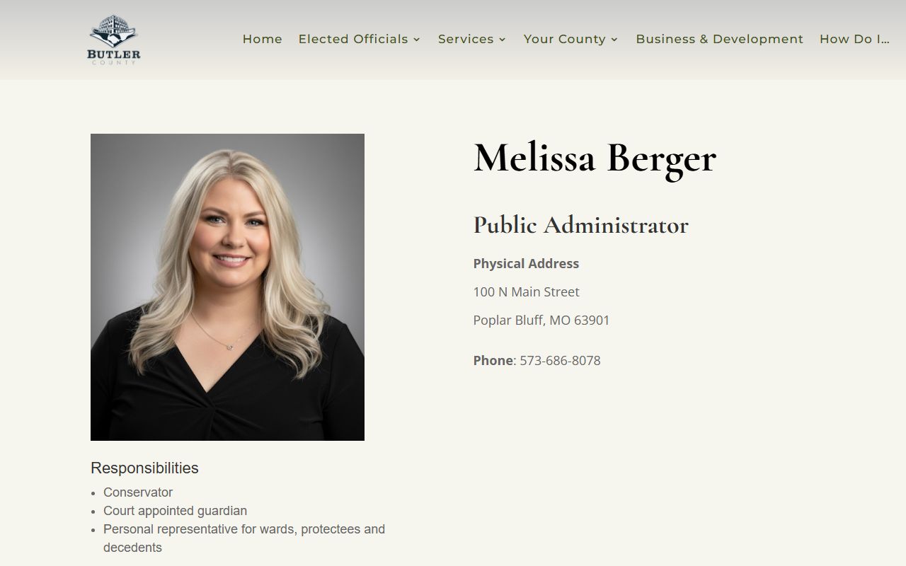 Butler County probate records Public Administrator page