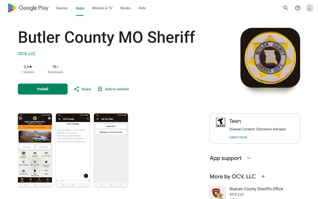 Butler County warrant records sheriff Android app listing